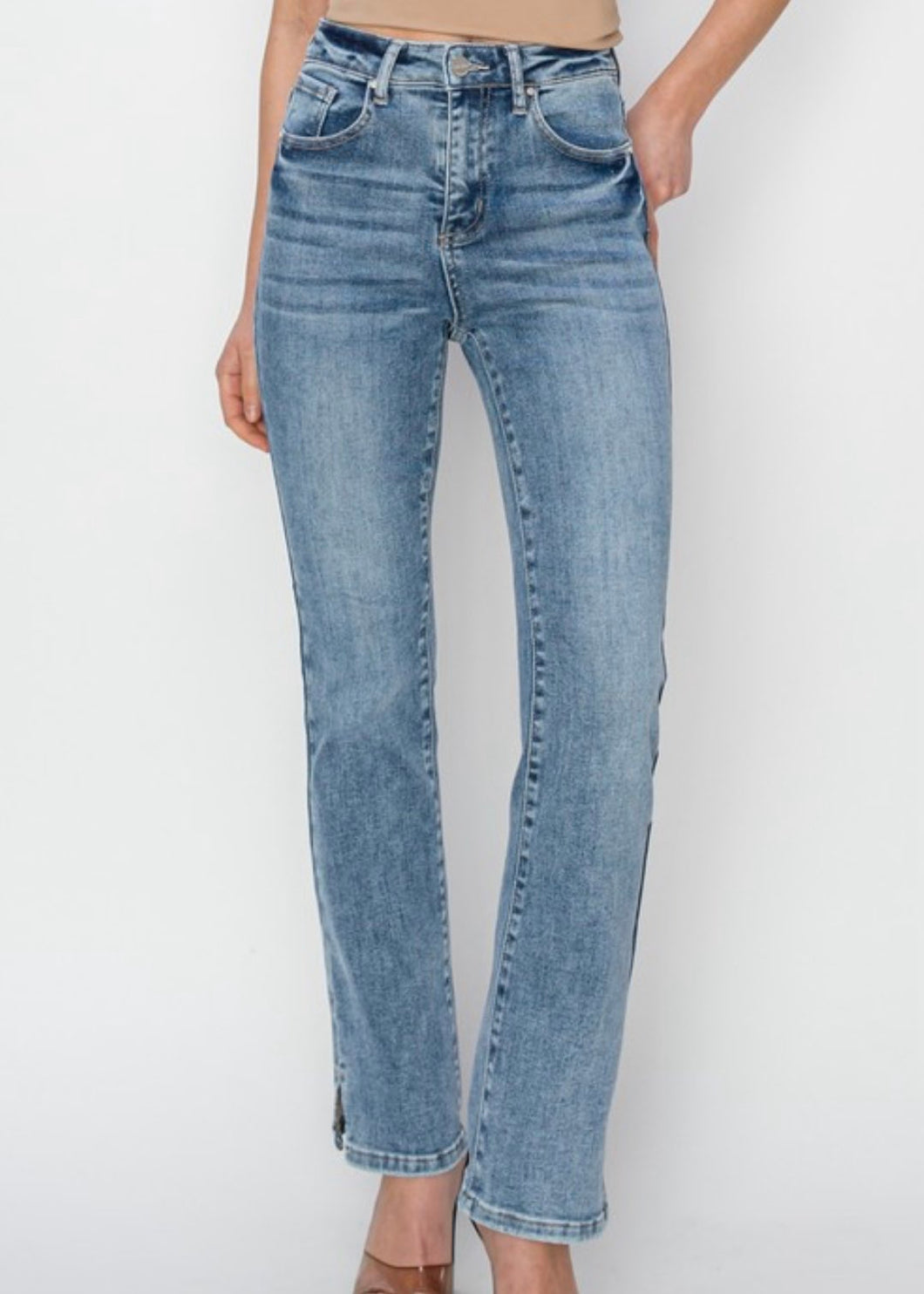 Extended Risen Side Slit Straight Jean