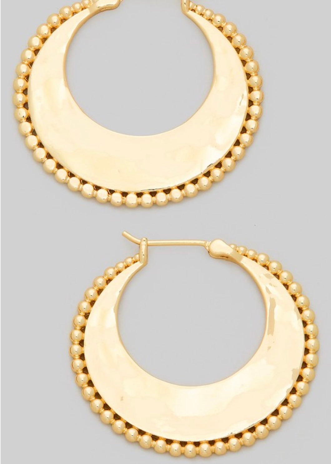 18K Gold Dipped Crescent Beaded Hoop Earrings