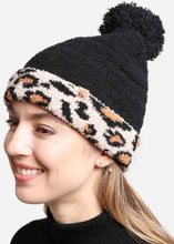 Load image into Gallery viewer, Solid Beanie with Leopard Cuff
