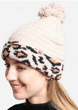 Load image into Gallery viewer, Solid Beanie with Leopard Cuff
