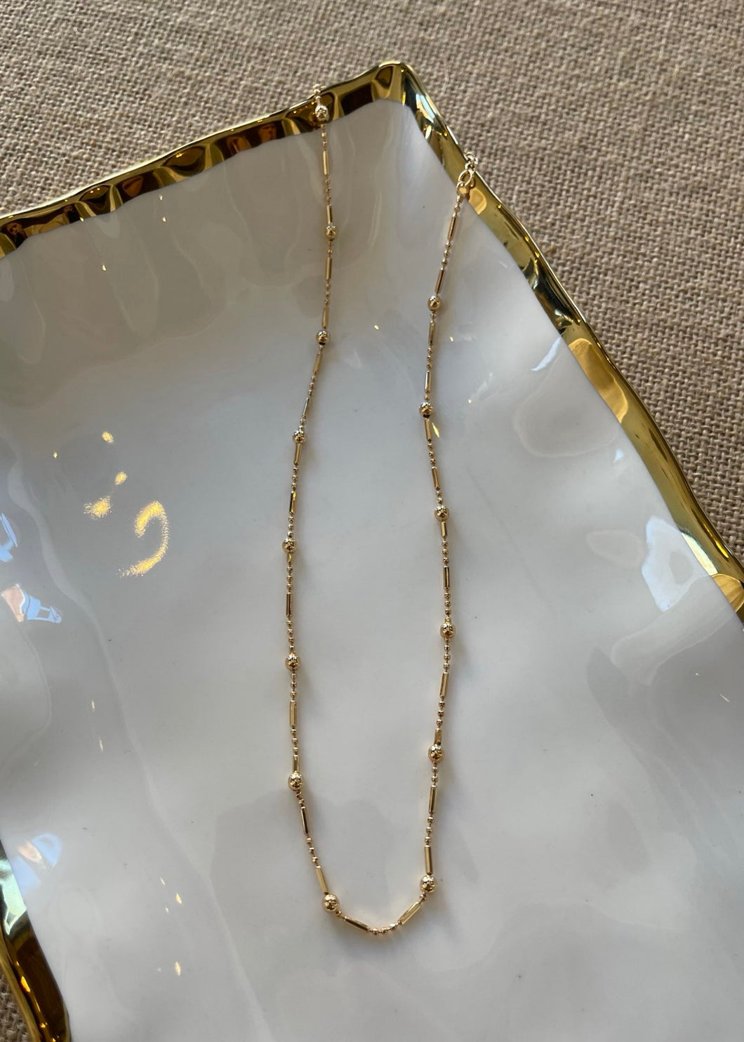 18K Gold Filled Bar Bead Chain Necklace