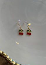 Load image into Gallery viewer, 18K Gold Dipped Cherry Charm Earrings
