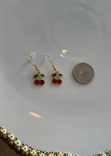 Load image into Gallery viewer, 18K Gold Dipped Cherry Charm Earrings
